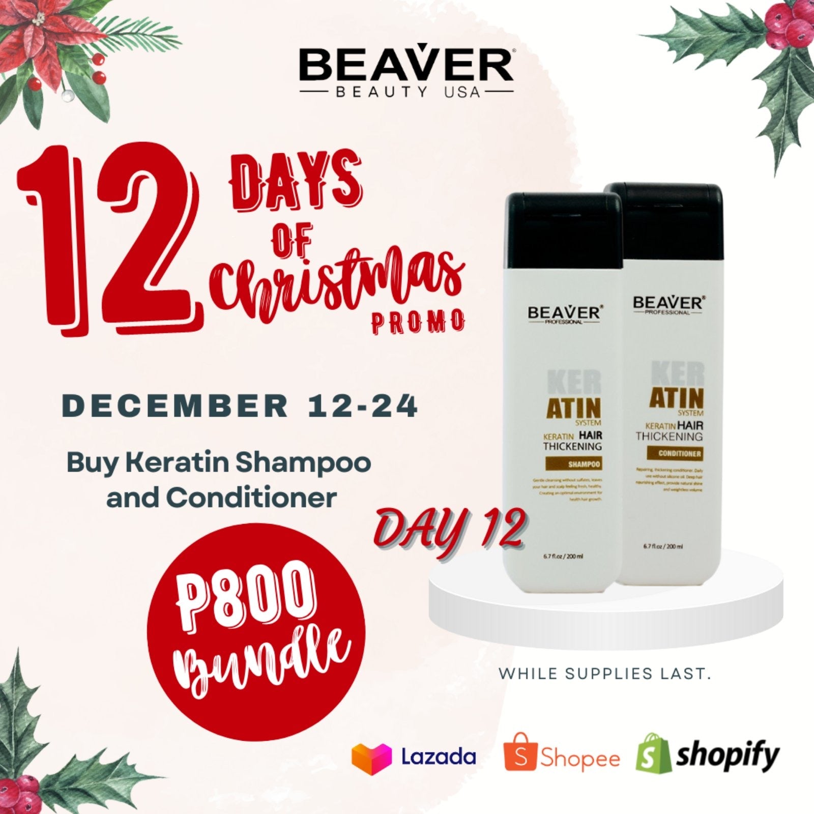 Beaver Keratin Hair Thickening Shampoo and Conditioner 200ml